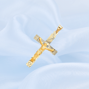 14K Two Tone <b>Gold</b> Plated Diamond Cut <b>Crucifix</b> Jesus Cross Fashionable Religious Christian <b>Pendant</b> Charm Children Metal Alloy - Product Image 5