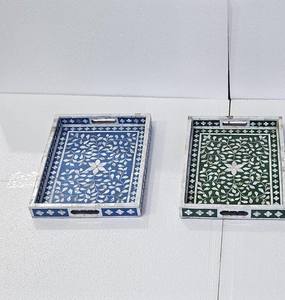 Elegante bandeja con incrustaciones de hueso y resina Bandeja de servicio decorativa hecha a mano para el hogar, la cocina y las fiestas - Product Image 2