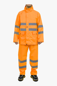 Conjunto de pantalones y chaqueta impermeables ligeros de poliéster respetuosos con el medio ambiente reflectante de alta visibilidad, seguridad Industrial duradera para exteriores - Product Image 2