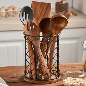 Soporte de cuchara personalizado con base de madera de diseño único y almacenamiento de utensilios de metal para reposapiés de cuchara de mesa de cocina - Product Image 2