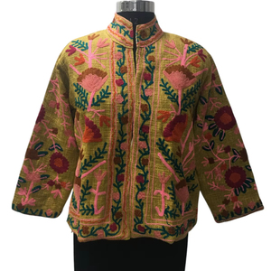 Chaqueta de mujer transpirable de algodón bordado Suzani Multicolor hecha a mano, diseño Floral, bohemio, elegante, artesanal, tradicional - Product Image 1