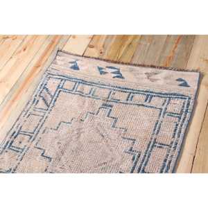 Tapis turc vintage Herki 2,6x11,4 pi (80x348 cm), tapis en laine bleu abstrait - Product Image 5