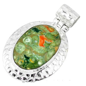 Colgante de jaspe de riolita de selva tropical de Plata de Ley 925, piedra preciosa Natural hecha a mano con ajuste de bisel, estilo bohemio Vintage - Product Image 3