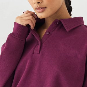 Sweat-shirt pour femme à manches longues, service OEM, avec logo personnalisé, col rabattu, pour les acheteurs en gros, vêtements décontractés - Product Image 2