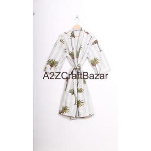 Robe longue à col en V, à cordon de serrage, à manches trois quarts, à taille haute, en coton 100%, tissée à la main, à fleurs, douce, respirante, séchage rapide, pour femmes - Product Image 5
