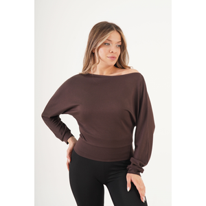 Blusa Elegante para Mujer LUSTRIN, Color Marrón, Tela Oys, Manga Murciélago, Cuello en V, Corte Holgado, para Uso Diario Informal y Venta al Por Mayor - Product Image 5