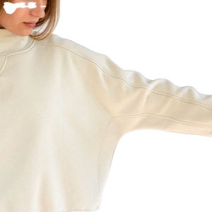 Sweat à capuche surdimensionné pour femmes col montant tunique coton plaine hauts pullover brodés essentiels haut court longueur des vêtements - Product Image 3