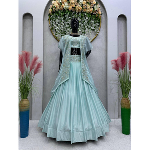 Conjunto Lehenga azul cielo diseñador | Bordado floral con Dupatta | Ropa étnica india para uso nupcial y festivo - Product Image 1