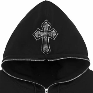 Logotipo personalizado 100% algodón francés Terry impreso rhinestone negro sudaderas con capucha hombres en blanco de gran tamaño de cara completa con cremallera Sudadera con capucha personalizada - Product Image 6