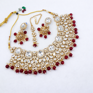 Parure de collier ethnique haut de gamme pour femme en alliage plaqué or avec perles Kundan, tendance pour mariage, fiançailles, anniversaire et soirées - Product Image 3