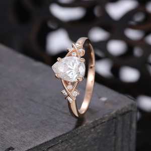High Quality 14K Rose Gold Premium Moissanite Fine Ring D Color VVS Clarity <b>Handmade</b> <b>Jewelry</b> for Women Wedding Wear - Product Image 4