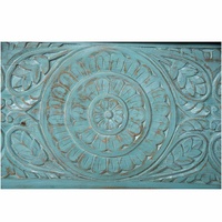 Table basse de salon en bois massif rustique, finition bleu verdâtre antique, bois de mangue sculpté à la main avec coffre de rangement