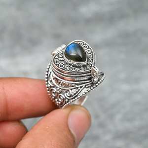 Labradorite Pill Box Ring Adjustable 925 Sterling Silver Gemstone Jewelry Secret Message Box Ring - Product Image 5