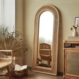 Miroir sur pied en rotin naturel tissé à la main, miroir artistique pour tout le corps - Product Image 4