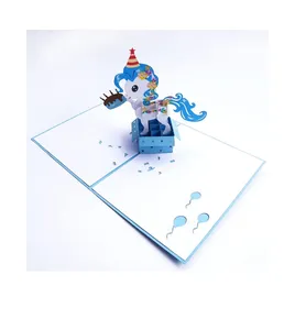 Blue Pony Pop Up Card Nueva marca Producto superior Hecho en Vietnam Alta calidad Precio barato Animal Card Handicraft