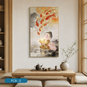 Buda con Pez Dorado y Loto, Impresión en Lienzo Hecha a Mano con Tela de Seda, PCB-5, Arte Religioso Moderno, Decoración de Interiores, Marca HALO - Product Image 6