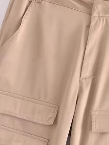 Pantalones Cargo para Mujer con Bolsillos, Cintura Elástica, Frente Plano, Estilo Vintage de Moda de Verano - Product Image 4