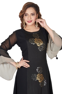 Indien ethnique longue Kurti robe femmes imprimé multicolore blanc Flair Sexy Style pakistanais soie mariages fêtes-modèle fantaisie - Product Image 5
