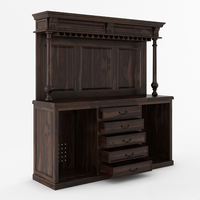 Meuble bar fixe en teck massif style antique avec étagères en fer et verre pour la présentation de spiritueux à domicile