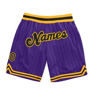 Industrie Direct Engro Sportswear Short de basket-ball authentique confortable personnalisé violet noir à fines rayures noir-or - Product Image 1