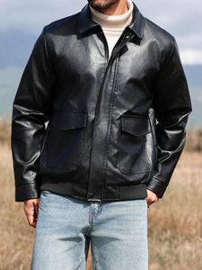 Custom Men's Retro <b>Winter</b> Biker <b>Jacket</b> Vintage Wash Genuine Calf Skin <b>Leather</b> Oversized Slim Fit Lapel Collar Autumn Season - Product Image 4