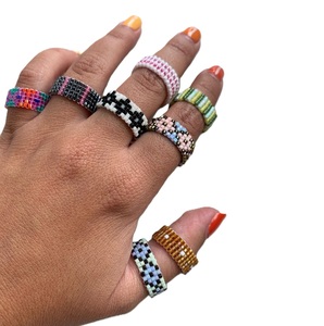 Custom logo seed <b>beads</b> adjustable finger rings for women Boho style colorful seed <b>beads</b> finger rings for daily wear - Product Image 2