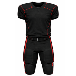 Wholesale Black Red Breathable Short Sleeve American Football Uniform Contrast Stitch Jersey with <b>Padded</b> <b>Pant</b> - Product Image 1