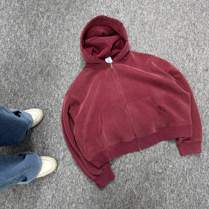 Sweat à capuche personnalisé de luxe, broderie, streetwear, molleton, vintage, surdimensionné, délavé à l'acide, délavé au soleil, déchiré, fermeture éclair - Product Image 4