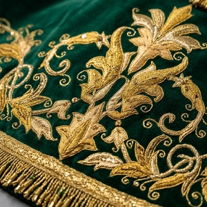 Robe de cérémonie de luxe en velours vert, broderie en fils d'or, tunique royale, robe de mariage artisanale Zardozi, robe de couronnement - Product Image 6