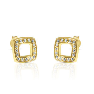 Pendientes de oro cuadrados con piedras de circonita cúbica Pendiente de oro amarillo clásico y de lujo para mujeres y niños - Product Image 1