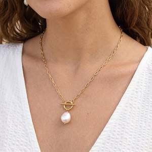 สร้อยคอแฟชั่นแบบโซ่คลิปหนีบกระดาษหลายชั้นพร้อมตัวล็อคไข่มุกบาโรก - Product Image 6
