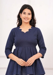 เสื้อพิมพ์ลายพื้นเมืองอินเดียสั้นสำหรับสาวออฟฟิศผ้าฝ้ายพิมพ์ลายคอแฟนซีสำหรับผู้หญิงและเด็กผู้หญิง - Product Image 2