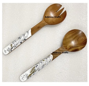Dernier modèle Ensembles de service à salade en bois avec manche en résine Ensemble de service en bois d'acacia fait à la main Ustensiles de cuisine Vaisselle Ensembles de service - Product Image 2
