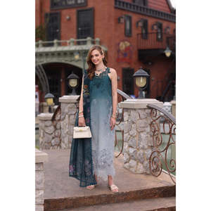 Noor <b>by</b> Saadia Asad'26 D10- Teal Ombre Embroidered Lawn for Eid Festive Halter Collar for Spring/Summer-TC-1573 - Product Image 4