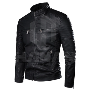 Chaquetas de cuero auténtico OEM para hombre con diseño clásico, cuello con botones a presión y múltiples bolsillos con cremallera - Product Image 1