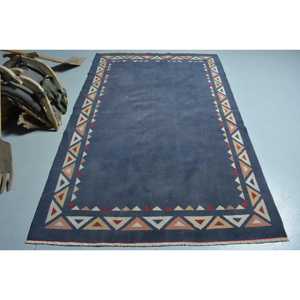 Alfombra Turca de 4.8x7.4 pies, Alfombra Vintage, Alfombra de Lana con Puntos Azules y Rojos - Product Image 1