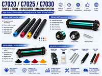 Pièces détachées et consommables pour copieur couleur C7020 C7025 C7030 : Tambour de toner, Développeur, Rouleau de transfert, Courroie de fusion, Origine Japon, Caoutchouc, Métal