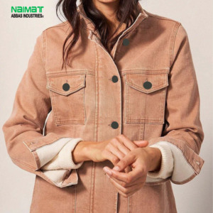 Veste en jean rose pour femme, décontractée, boutonnée, à manches longues, avec poches, couleur unie, élégante, pour le printemps et l'automne - Product Image 1