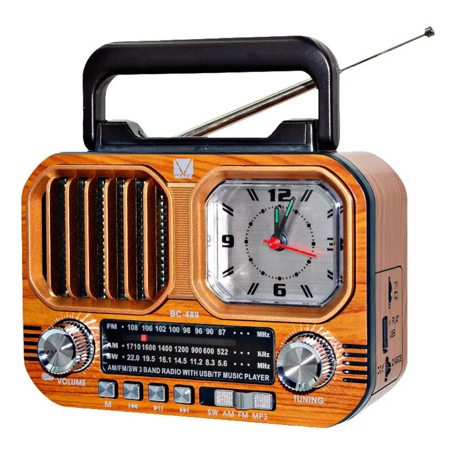 Vintage Retro AM/FM Radio with Built-In Speaker Rechargeable Plastic Clock Featuring Screen FM 64-108MHz Assorted Colors