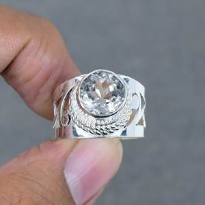 Precio al por mayor de alta calidad, bisel de piedras preciosas de cristal Chapado en plata 925, anillo de piedra de latón Natural para mujer y niña, joyería - Product Image 2