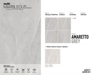 กระเบื้องพอร์ซเลนเคลือบเงาลายหินอ่อนขนาด 600x600 มม. สีอามาเร็ตโต้เงาเงา เกรดพรีเมียม สำหรับปูผนังและพื้น ขนาด 2x2 ฟุต - Product Image 2