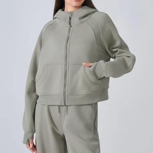 Sudaderas con cremallera para mujer, chaquetas de entrenamiento de lana, sudaderas atléticas informales de manga larga con agujeros para los pulgares - Product Image 3