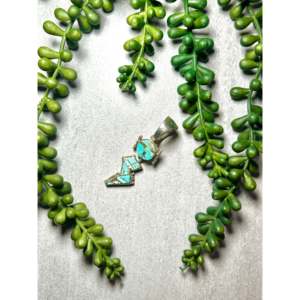 Handmade #8 Turquoise & Rose Gold Pendant Princess Cut Diamond Bezel Set Ethnically Styled Navajo Made Sterling <b>Silver</b> <b>Charm</b> - Product Image 4