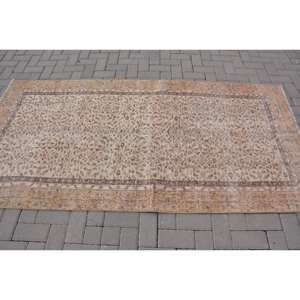 Alfombra Vintage Turca de Lana Ecológica de Pelo Medio, 3.9 pies x 7.6 pies, Beige Marrón, Diseño Clásico Rectangular de Gran Área con Parches - Product Image 3