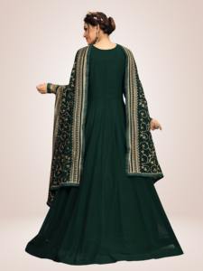 Trendmalls Femmes Ethnique Georgette Broderie Salwar Suit Anarkali Kurta Set avec Dupatta (G73-DarkGreen) pour Mariage - Product Image 5