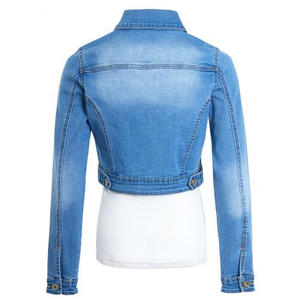 Chaqueta de mezclilla de manga larga para mujer informal con estilo Prendas de abrigo de talla grande de alta calidad en diseño rasgado azul con relleno de algodón - Product Image 4