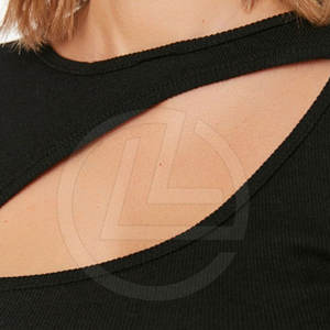 Camiseta corta de cuello redondo elástica de lona de verano para mujer con diseño minimalista Camiseta de mezcla de algodón ligera transpirable - Product Image 6