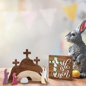 Decoración de resurrección de madera de Pascua, juego de escena de Natividad para mesa de Jesús cristiano, decoración de encimera, regalos, juego de Natividad De Pascua - Product Image 5