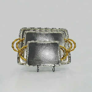 Bandeja de café de aluminio hecha a mano Diseño de acero inoxidable martillado Asas de latón de gran tamaño Forma rectangular - Product Image 5