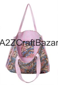 Sac fourre-tout matelassé en coton pur 100 % pour femmes indiennes, fait main avec imprimé floral en blocs, idéal pour le bureau et l'usage quotidien - Vente en gros pour l'exportation - Product Image 4